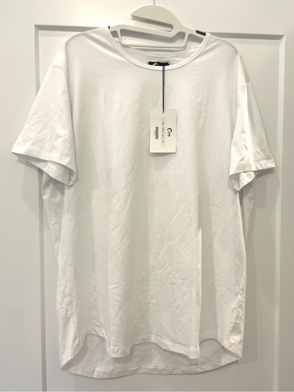 ZYIA White Short-Sleeve Men's Curved Hem Crew neck Tee 2XL